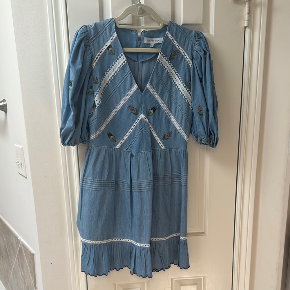 Blue Dress with Embroidered Details